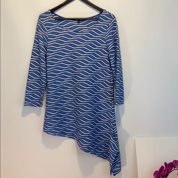 Cable and Gauge Women’s Blue and White High and Low Top Blouse Size L - Picture 1 of 8